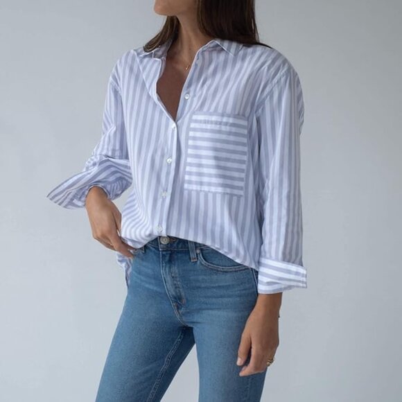 AYR The Deep End Shirt M medium grape soda purple stripe oversized button up - Picture 2 of 11